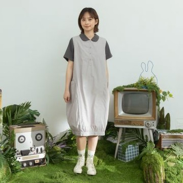 【MOSS CLUB】半開襟工裝背心洋裝 黑 灰