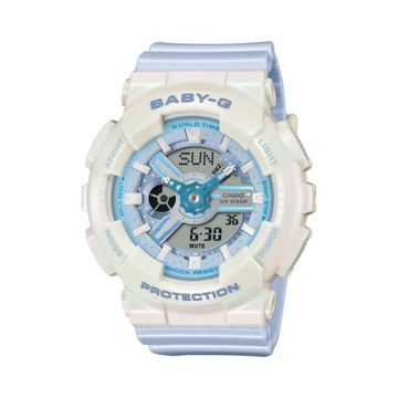 【CASIO 卡西歐】BABY-G 柔和粉調 偏光塗層 夢幻藍 雙顯系列 BA-110PD-2A_43.4mm