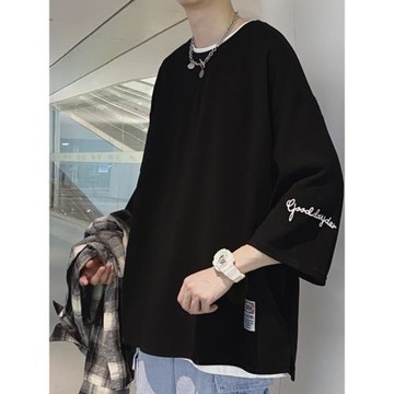 七分袖冰絲t恤男夏季青少年初中生運動短袖ins潮流寬松半袖上衣薄