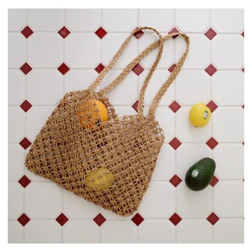 銅錢草編包ins出游度假旅行沙灘編織包女鏤空包包草編chic手提包1入