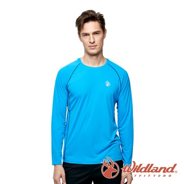 【wildland 荒野】男 POLARTEC功能圓領長袖衣『中藍』P1610 戶外 休閒 運動 露營 登山 吸濕 排汗 快乾 舒適