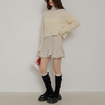 小香風珍珠釦魚尾短裙-白【KT21876】