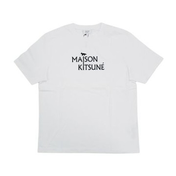 Maison Kitsune 黑色字母logo男生圓領短袖上衣(白)