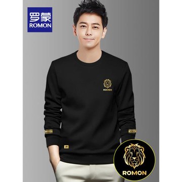 羅蒙衛衣男士潮流百搭寬松套頭上衣潮ins秋冬季圓領長袖外套黑色