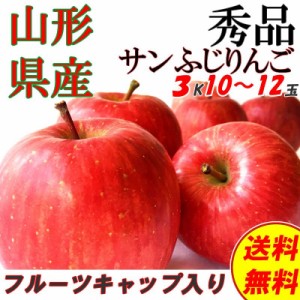 予約販売 秀品 ギフト お歳暮 送料無料 山形県産 りんご サンふじ 3kg　10～12玉 [秀品りんご３キロキャップ入り]