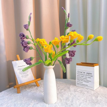 手作鉤織清新小蒼蘭黃紫花束擺飾