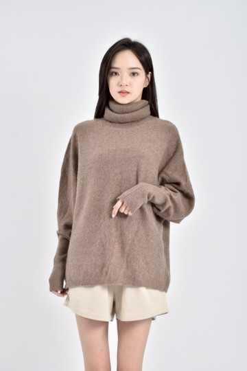 (2XL) hôtel particulier質感羊毛高領棕色毛衣