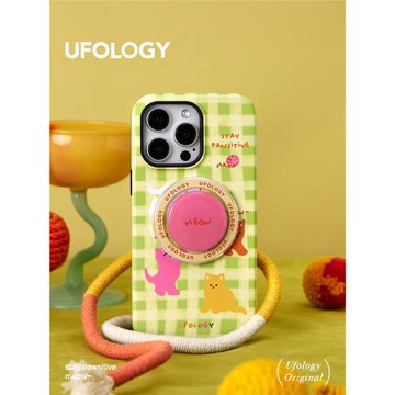 Ufology原創磁吸春天適用iPhone15promax手機殼14pro蘋果13貓咪12全包11二合一菲林16promax格紋新款可愛支架