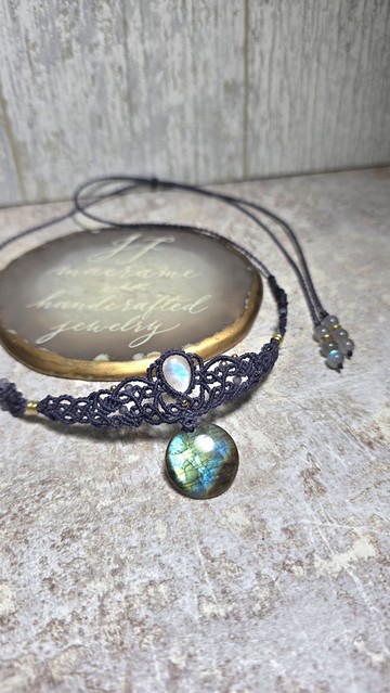 L160拉長石。月光石。南美蠟線編織項鍊