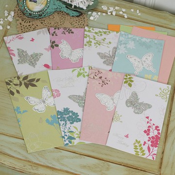 伊和諾 拾風賀卡閃粉珠光蝴蝶貼片生日卡祝福卡 WISH-1120