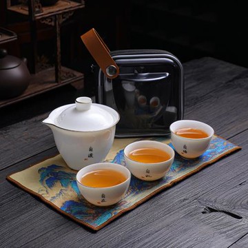 禪語旅行茶具套裝便攜包羊脂玉白瓷手抓壺快客杯一壺三杯茶具刻字