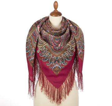 Pavlovo Posad 俄羅斯披肩 100% 羊毛絲巾 125x125 公分 絲綢流蘇 1895-5