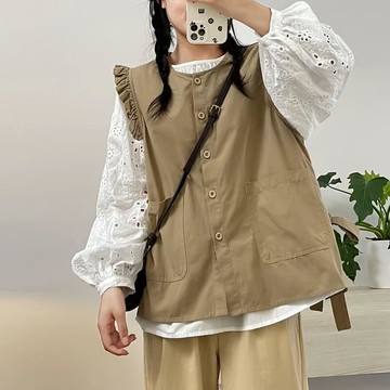 日系棉質系帶開襟背心376943