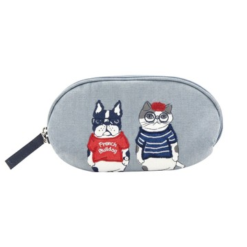 kUSUgURU JAPAN 日本眼鏡貓 ANIMAL MODE系列 眼鏡包/小物收納萬用包  藍色  尺寸:長直7cm/水平15cm/厚度4cm