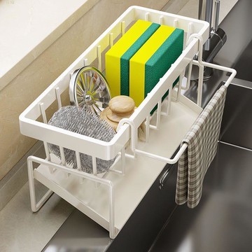 吉百居廚房置物架水槽抹布瀝水架龍頭水池洗碗潔精鋼絲球收納神器