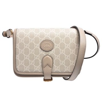 GUCCI 經典GG Retro Supreme帆布雙層斜背包(迷你-米色)