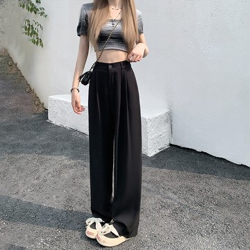 韓版顯瘦垂墜感寬鬆高腰西裝褲【P130】