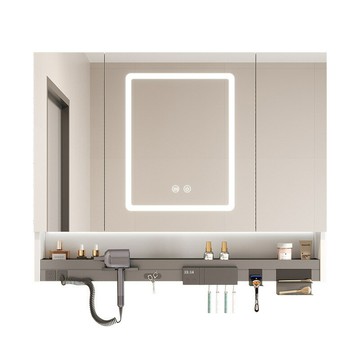 鋁合金多功能浴室智能鏡柜帶牙刷吹風機置物架單獨掛墻式鏡箱收納[DD150110]