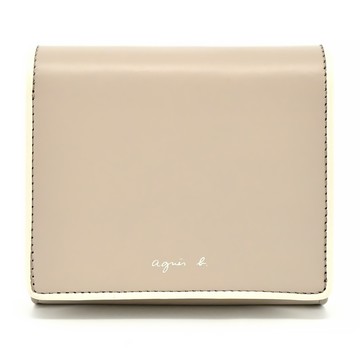 agnes b. 樹紋撞色皮革翻蓋短夾-米_廠商直送