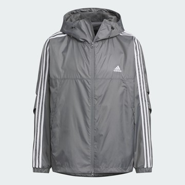 【ADIDAS】ES+ 3S WV JKT 風衣外套 男 連帽 灰色-JF3955