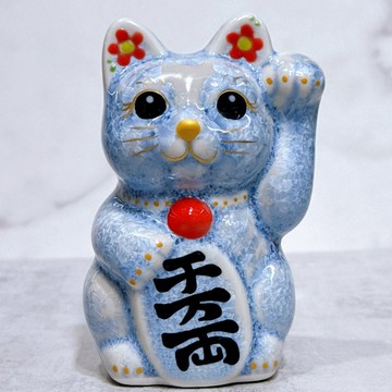 【瑞氣千両】日本清水燒招財貓 | 花結晶 銀藤 左 特小