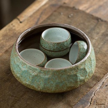 碌心 粗陶大號茶洗陶瓷水盂杯洗黑陶茶渣缸中式功夫茶具茶道配件