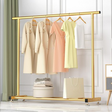 【含稅/免運】 晾衣架落地折疊室內陽臺金色單桿家用臥室掛衣架簡易掛包衣服架子