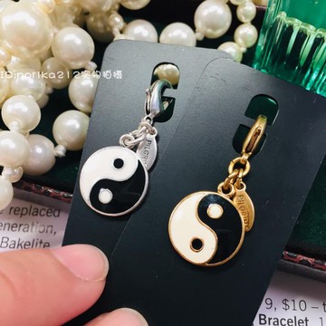 復古項鏈吊墜丹麥標黑白太極八卦陰陽金屬彩釉雙面色孤品多用吊墜