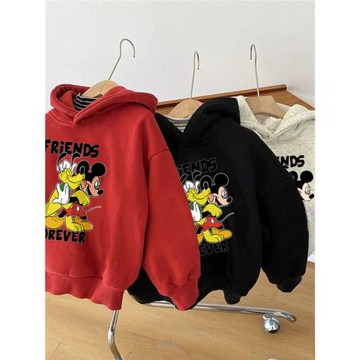 女童加絨衛衣秋冬新款潮牌嬰兒童裝洋氣寶寶秋裝男童保暖連帽上衣