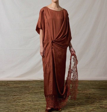 【客製禮服】新中式復古 圓領打褶高定連衣裙