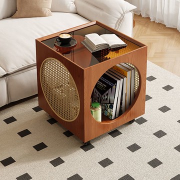 中古風實木邊幾臥室床頭柜小推車置物架沙發邊柜可移動收納茶幾桌 b8011