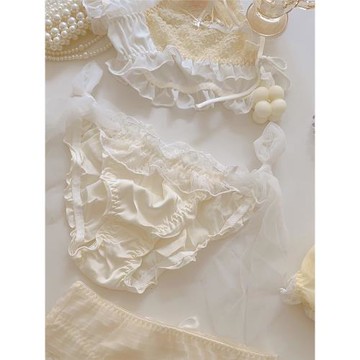 甜美少女溫柔奶黃色內褲純欲風蕾絲網紗性感中腰三角褲薄款透氣