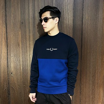 美國百分百【全新真品】Fred Perry 大學T 刷毛 棉質 歐洲精品 長袖上衣 LOGO 深藍 CU26