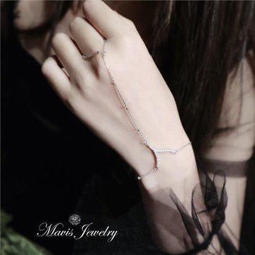 MAVIS溫柔！帶戒指手鏈一體式好搭配925銀森系日式輕奢輕熟風禮物