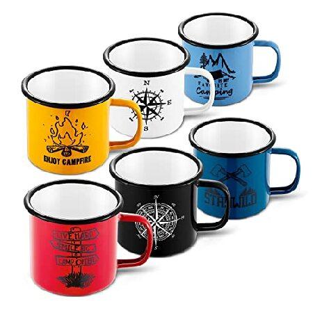 HaSteeL Camping Enamel Mug Set of 6, 16oz 455ml Coffee Cup with Pattern for Milk Tea Beer Drinking, Portable for Home Office Campfire Travel Hiking Ba