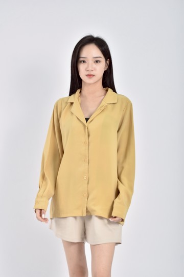 加購優惠(XL) vanessa韓牌質感雪紡芥末黃色襯衫上衣