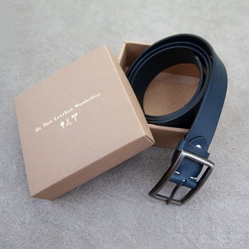 皮帶 深藍 男用 belt 義大利皮革 腰帶 34mm 客製燙金 禮物