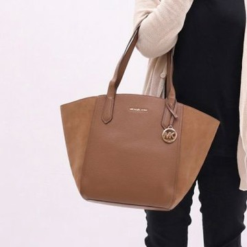MICHAEL KORS PORTIA 絨面革拼接素色托特包(焦糖棕)