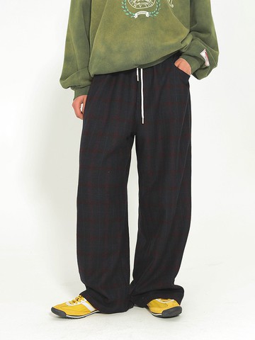 Unvesno (UN) 柏林小路-橡筋抽繩腰頭粗紡毛呢格子褲  TR-3169