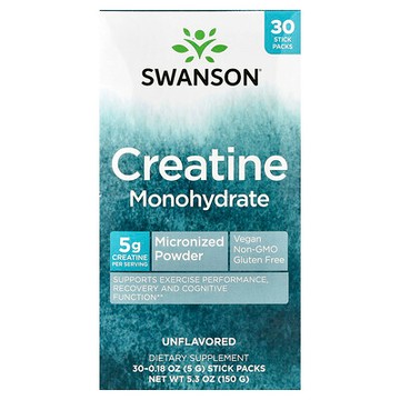 Swanson Vitamins, Creatine Monohydrate, Unflavored, 30 Stick Packs, 0.18 oz (5 g) Each