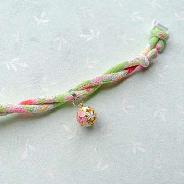 日本犬貓和布項圈(可調式)--青蘋粉綠+櫻圓鈴