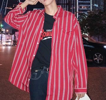 FINDSENSE H1秋季 新款 日本 街頭 原宿 超火的 情侶 條紋襯衫長袖襯衫  寬鬆襯衫 潮男女 上衣