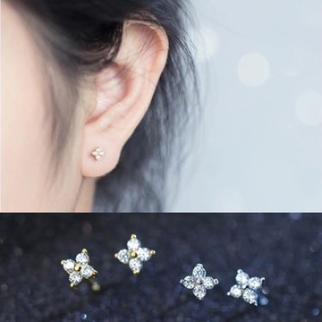 【Emi艾迷】韓國925銀針花現爭妍迷你花瓣鋯石微鑲耳環