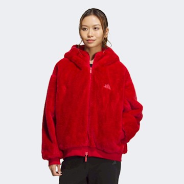 ADIDAS 愛迪達 阿迪達斯 兩面穿 寬鬆 毛絨 夾克 女休閒外套-紅色 CW REV JKT-JM8833