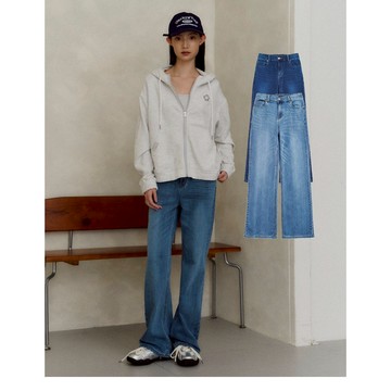 【ERSS】女裝 牛仔褲 直筒褲 寬褲 牛仔長褲 牛仔寬褲 直筒褲 完美修身 淺藍【S47104】