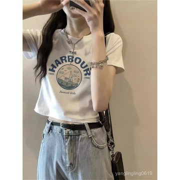 臺灣出貨質感短款修身白色短袖T恤女2025春夏新款歐貨氣質上衣體恤打底衫 ZE46