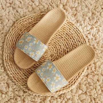 BonBon naturel 女款甜美花卉亞麻涼拖鞋 - 透氣舒適  L(39~40)  花卉 藍色  2雙