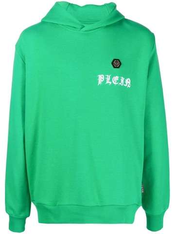 Philipp Plein - logo.print cotton hoodie - men - Cotton - S - Green