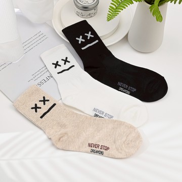 韓國襪叉叉眼睛表情中筒襪-多色任選