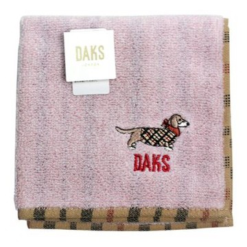 DAKS 刺繡素面純棉小方巾_淺粉